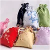 Smycken påsar, väskor smycken förpackning display dstring väskor för kvinnor tjej lagring kinesisk siden blommor broderi armband hänge ne dhti6