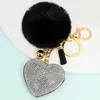 Keychains Valentine's Day Gift Bag Pendant Key Rings Rhinestone Plush Ball Heart Chain High Quality Ladies Ornament Decoration