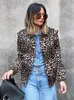 Giacche da donna Giacca vintage con stampa leopardata da donna con risvolto ampio manica lunga cappotto di jeans sottile moda donna primavera High Street capispalla