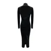 الفساتين غير الرسمية أزياء bodycon turtleneck أسود مخملية طويلة اللباس