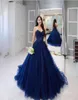 Dunkelblaue Ballkleid-Abschlussballkleider, trägerlos, Spitze, Perlenapplikation, Schnürung, Tüll, Abschlusskleid für die 8. Klasse, formelle Abendkleider2813437