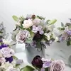 Düğün Çiçekleri Gelin Buket Ev Çiçek İş Etkinliği Mor Gül Simülasyon Çiçek Paketi Elde Taşına 598