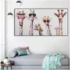 Colorful art animal giraffe family wearing glasses painting canvas picture canvas print mural bedroom243w