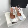 Nya kvinnors äkta läderhöga klackar Sandaler Fashion Crystal Silk Lacquer Leather Heels 9,5 cm Show Party Thick Heels Sexiga klänningskor 35-42