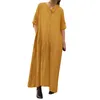 Vestidos casuais algodão linho maxi vestido vintage cor sólida vestido solto primavera verão mulheres elegante simples senhora camisas de manga comprida