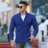 Camisolas masculinas outono inverno malha cardigan camisola oversized moda cor sólida gola polo manga longa fino ajuste