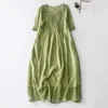 Casual Dresses Loose Cut Cute Pleated Dress A-Line Double-Layered V Neck Summer med korta ärmar Retrostil för kvinnor