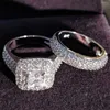 Rings Vecalon Topaz Simulated diamond White Gold Filled Engagement Wedding Ring Set Women Sz ldd240311