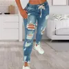 Jeans da mamma in denim lavato con buco strappato skinny elasticizzato da donna Pantaloni jeggings slim a vita alta da donna 240311
