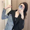 Jaquetas femininas moda denim primavera outono coreano jeans casacos ternos costura lenient curto blazer roupas femininas topos 2024