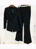 Women's Two Piece Pants HIGH QUALITY Est 2024 Runway Designer Set Career Fashion Single Button Blazer Flare Suit