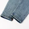 Męskie dżinsy High Street Fashion Men Retro Blue Endent Chude Fit Ribed Ceth Patched Designer Mody Hop Mrand Pants Hombre