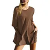 Casual Dresses Women's Short Sleeve Halter V Neck Loose Pocket Längd Sommar för kvinnor Comfy Semi Formal Dress