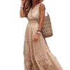 Zomer dames sexy diepe V mouwloze chiffon jurk stiksels midi