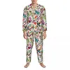 Men's Sleepwear Colorful Leaves Print Autumn Gardeners Friends Casual Oversize Pajama Sets Man Long Sleeve Cute Night Custom Home Suit