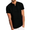 Chemise à manches courtes en coton et lin pour hommes, col montant, vêtements de styliste, hauts pour hommes, 2024, 240306