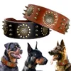 Durable Leather Brown Collar Large Dog Pitbull Spiked Studded Collars for Medium Large Big Dogs Genuine Leather Pet Collar X0703233w