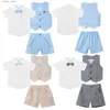 T-shirts Sommer Kinder Jungen Gentleman Kleidung Set Kurzarm Fliege Hemd Tops + Weste + Shorts Casual Outfits Baby Jungen formelle Anzug 3 Stück L240311