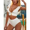 Kvinnors badkläder ruffle 2024 Bikini Set High Waist Swimsuit Women Push Up Female White Bathing Summer Beach Wear Swimming Swimming