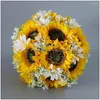 Decorative Flowers Wreaths Artificial Sunflower Bridal Bouquet Romantic Handmade Holding Flower Fake Confession Party Drop Delivery Ho Dhpac