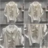 Womens Blouses Shirts 2024 Autumn Arrival Long Lantern Sleeve Lace Ruched Hook Flower Ruffles Collar White Shirt Women Gl620 Drop Deli Ot4Vs