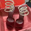 Rene Caovilla Sandals Platform Topuk Tasarımcı Ayakkabı Kaşmir Altın Enwine Olanlar Topuk Yılan Şeklinde Rhinestone Kadın Ayakkabı 12.5cm Stiletto Tasarımcı Sandal 35-43