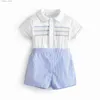 T-Shirts Baby Boy Kleidung Sets Säuglinge Neugeborene handgemachte gesmokte Kleidung Kinder Shorts Ärmel Tops Shorts Sommer Kinder britische Outfits L240311