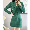 Work Dresses Insozkdg Fall Retro Tweed Suit Women Green Dress Elegant Double Breasted Jacket Slim Fit Sling Plaid 2024