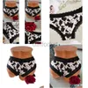 Culottes Femmes Femmes Culottes Femmes Femmes Sexy Vache Dentelle Épissage Taille Basse Sous-Vêtements String Femme G String Respirant Lingerie Tentation Embroid Dhinq ldd240311