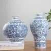 Vaso in ceramica senza smalto blu e bianco in porcellana ad incastro design loto Decorazione domestica Vasi di fiori Jingdezhen301x