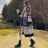 Malhas femininas longo cardigan de malha outono inverno manga solta geométrica casual blusas elegantes casacos macios roupas