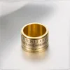 Breiter Titanstahl-Uhrzeit- und Datumsring, drehbarer arabischer Ziffern-Buchstabenring, drehbare Zahlenringe für Herren-Schmuck