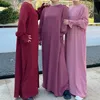 祈りのドレスソリッドカラージャズクレープドバイトルコのイスラム教徒アバヤルーズイスラム服女性控えめな衣装ラマダンイードヒジャービ240229