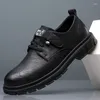 Chaussures décontractées pour hommes d'affaires à lacets en cuir PU baskets souples mocassins respirants semelle intérieure confortable marche conduite facile