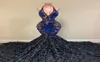 Robe de bal sirène à paillettes noires, col en V, col en V, fleurs roses 3D, robes de soirée africaines, grande taille, 2020, 8329713