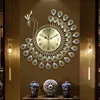 Grote 3D Gouden Diamanten Pauw Wandklok Metalen Horloge voor Thuis Woonkamer Decoratie DIY Klokken Ambachten Ornamenten Cadeau 53x53cm Y200266z