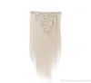 Färg 60 -klipp i mänskliga hårförlängningar Blond Human Hair Clip in Extensions 7st 120g Platinum Blonde Remy Human Hair Clip in1333440