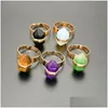 Solitaire Ring Natuurlijke Kristal Steen Verstelbare Vergulde Handgemaakte Ringen Voor Vrouwen Meisje Party Club Decor Verjaardag Sieraden Drop Deliv Dhuty