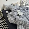 Japanese Lattice Duvet Cover Set with Sheet Pillowcases No Filling Warm Solid Color Bed Linen Full Queen Size Home Bedding Set 240306