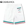 Ultra dunne stof zomer Casablanca shorts T-shirt set voor heren hoogwaardige casual TENNS club Hawaiiaanse stijl strand T-shirt 240311