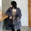 Haining – manteau mi-long en simili cuir pour femme, édition coréenne automne/hiver 2023, en poils de renard, en fourrure PU intégrée, 7628