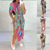 Robe fourreau imprimée géométrique à col rond d'été, vêtements pour femmes
