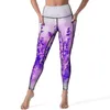 Leggings da donna eleganti pantaloni da yoga blu lavanda oro sexy stampa floreale ad acquerello sexy leggings fitness a vita alta con grafica alla moda