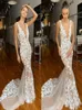 Berta sjöjungfru bröllopsklänningar Deep V Neck spetsar Appliced ​​Beach Boho Wedding Clow Custom Made Bridal Dress Robe de Marie6112394