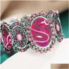 Armreif Vintage Oval Stil mit Colorf Strass Gummiband Armband Hohl Acryl Armreif Für Frauen Männer Schmuck Drop Lieferung Jewe Dha5J