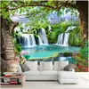 3d behang custom po muurschildering Eenvoudige groene boom bos waterval landschap home decor 3d muurschilderingen behang voor muren 3 d liv264t