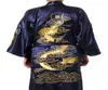 Black Chinese Women Silk Satin Robe Novelty Embroidery Dragon Kimono Yukata Bath Gown Sleepwear1389446