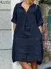 Casual Dresses 2024 ZANZEA Autumn Women Lapel Neck Long Sleeve Dress Elegant Office Work Sundress Cotton Shirt Vestido Kaftan Robe Femme