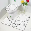 Tapis de bain en marbre abstrait, ensembles créatifs de ligne noire, tapis géométrique moderne en flanelle, décor de salle de bain, tapis antidérapant, couverture de toilette