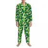 Men's Sleepwear Pajamas Man Shamrock Pattern Night St. Patrick's Day 2 Piece Casual Pajama Sets Long-Sleeve Warm Oversized Home Suit